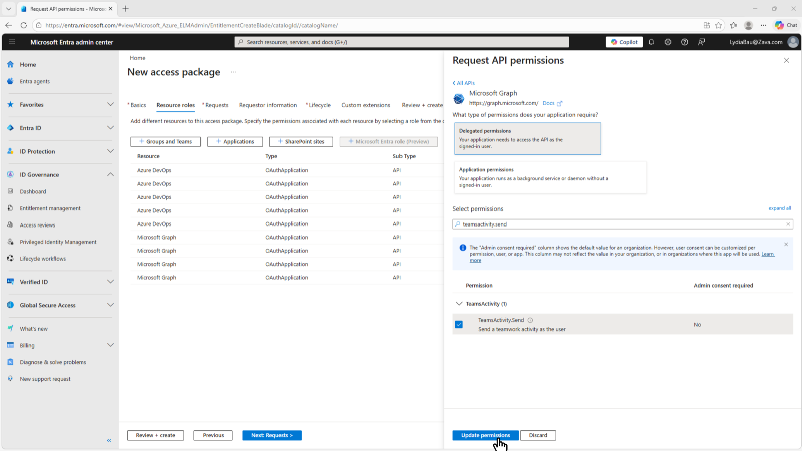 Resource roles: requesting Microsoft Graph delegated permissions